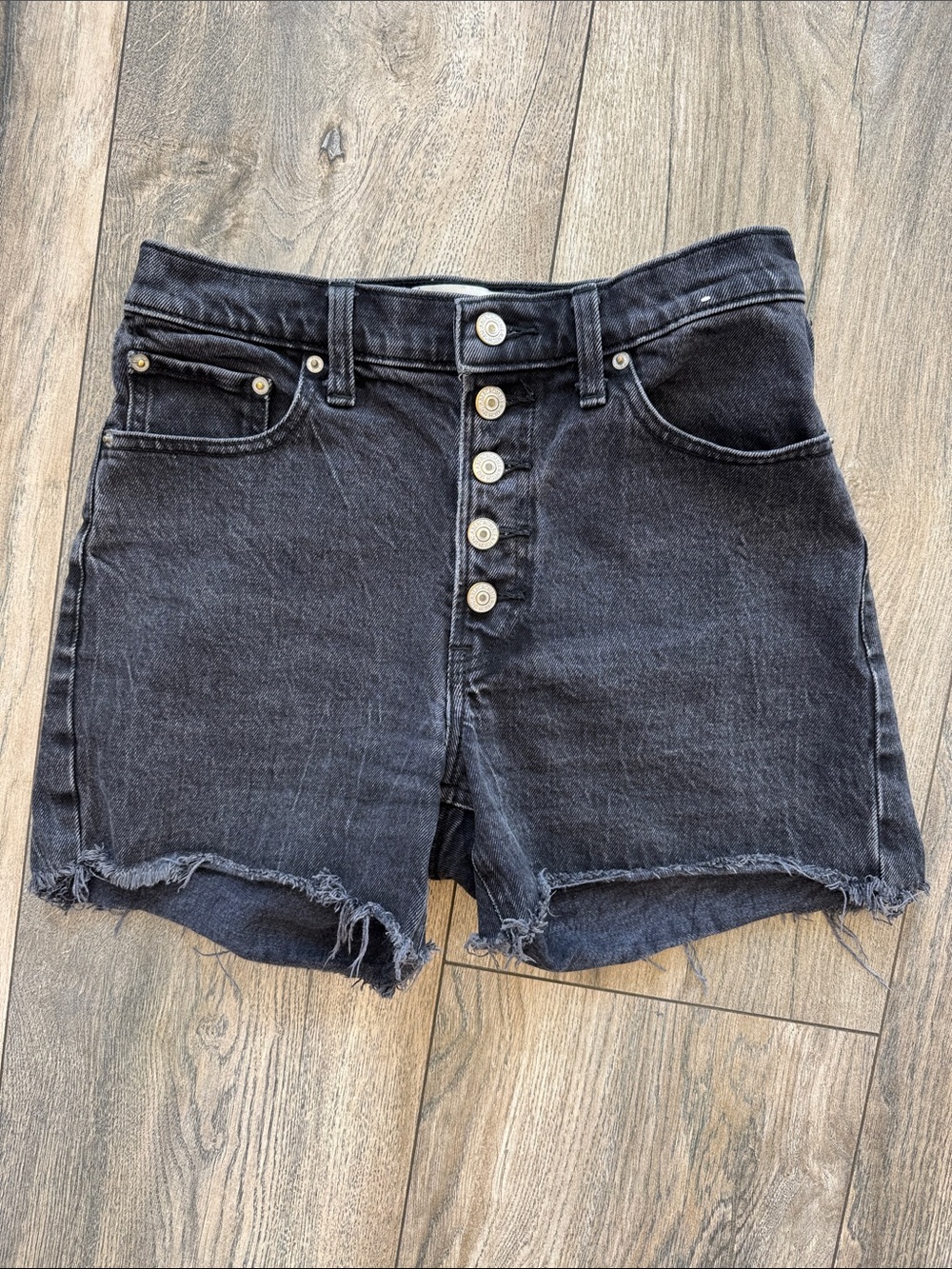 Abercrombie & Fitch Black High-Rise Button-Fly Denim Cutoff Shorts